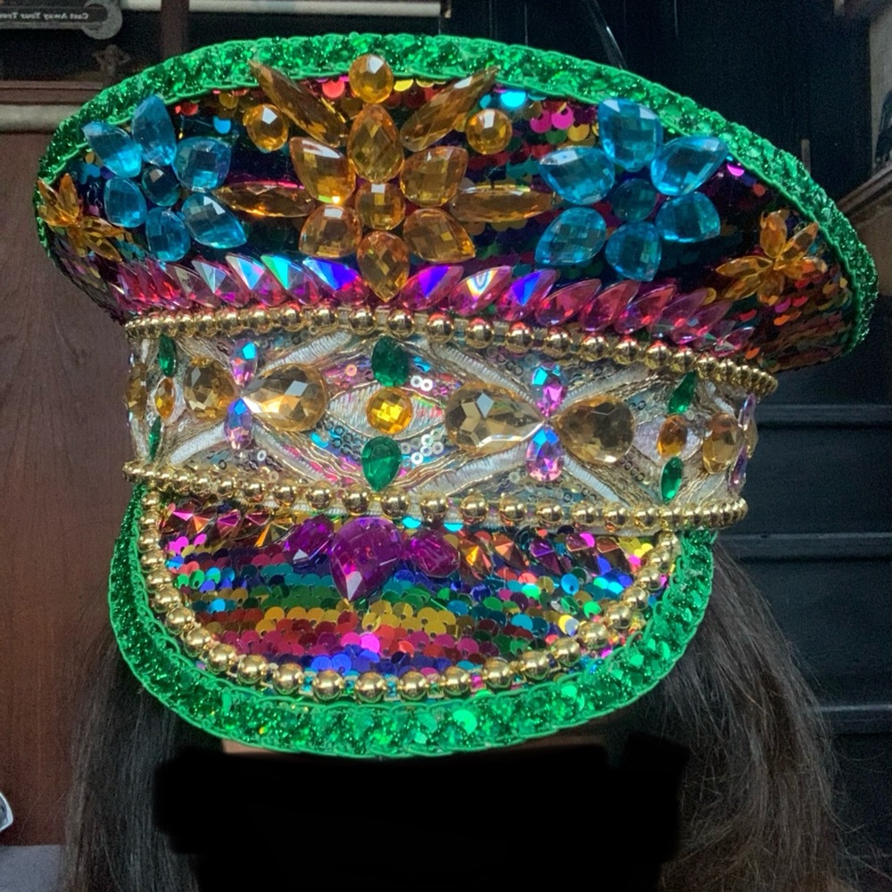 Captains hat with rhinestones and sequins